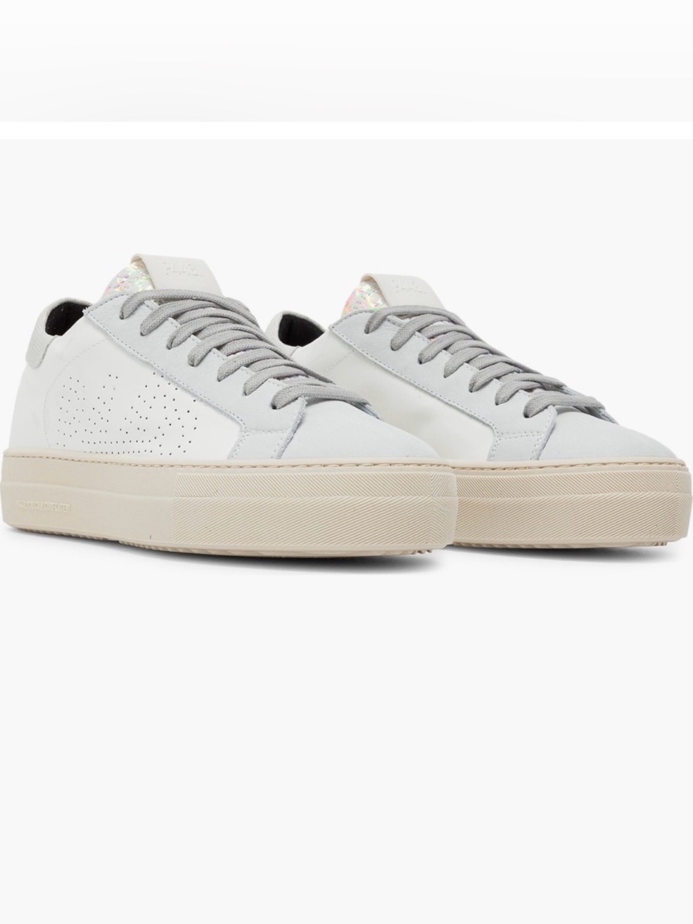 P448 Thea Platform Unicorn White Low-Top Sneakers Iridescent Detail Sz 37/7